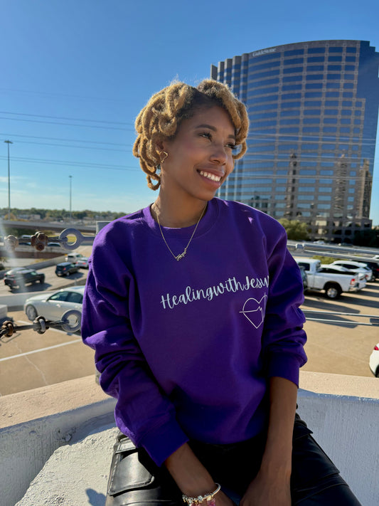 Healing with Jesus Crewneck Sweatshirt (Royal Purple)
