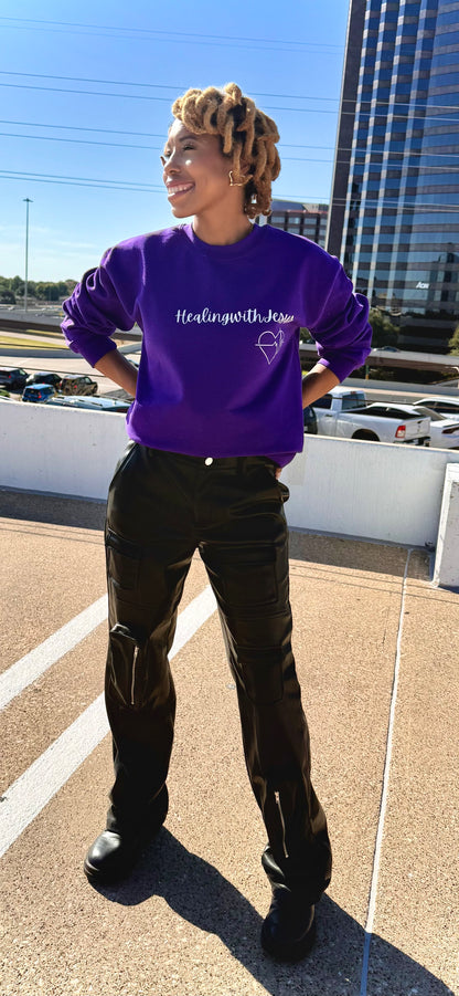 Healing with Jesus Crewneck Sweatshirt (Royal Purple)