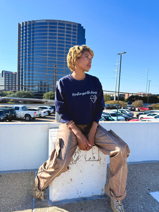 Healing with Jesus Crewneck Sweatshirt (Navy Blue)