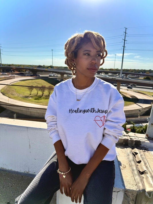 Healing with Jesus Crewneck Sweatshirt (White)