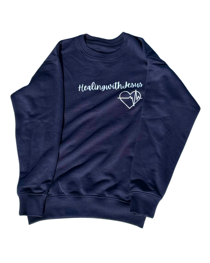 Healing with Jesus Crewneck Sweatshirt (Navy Blue)