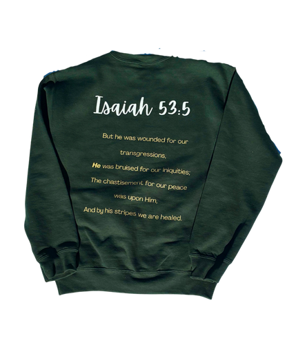 Healing with Jesus Crewneck Sweatshirt (Hunter Green)